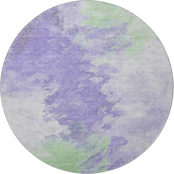 HomeRoots 8' Abstract Round Rug in Lavender, Ivory & Mint Green - Washable, UV-Protected, Durable Design 696773