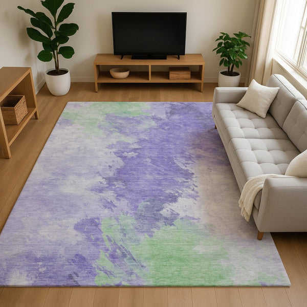 HomeRoots 8' X 10' Soft Abstract Lavender and Mint Area Rug - Washable, UV Protected, Ideal for Busy Homes! 696774