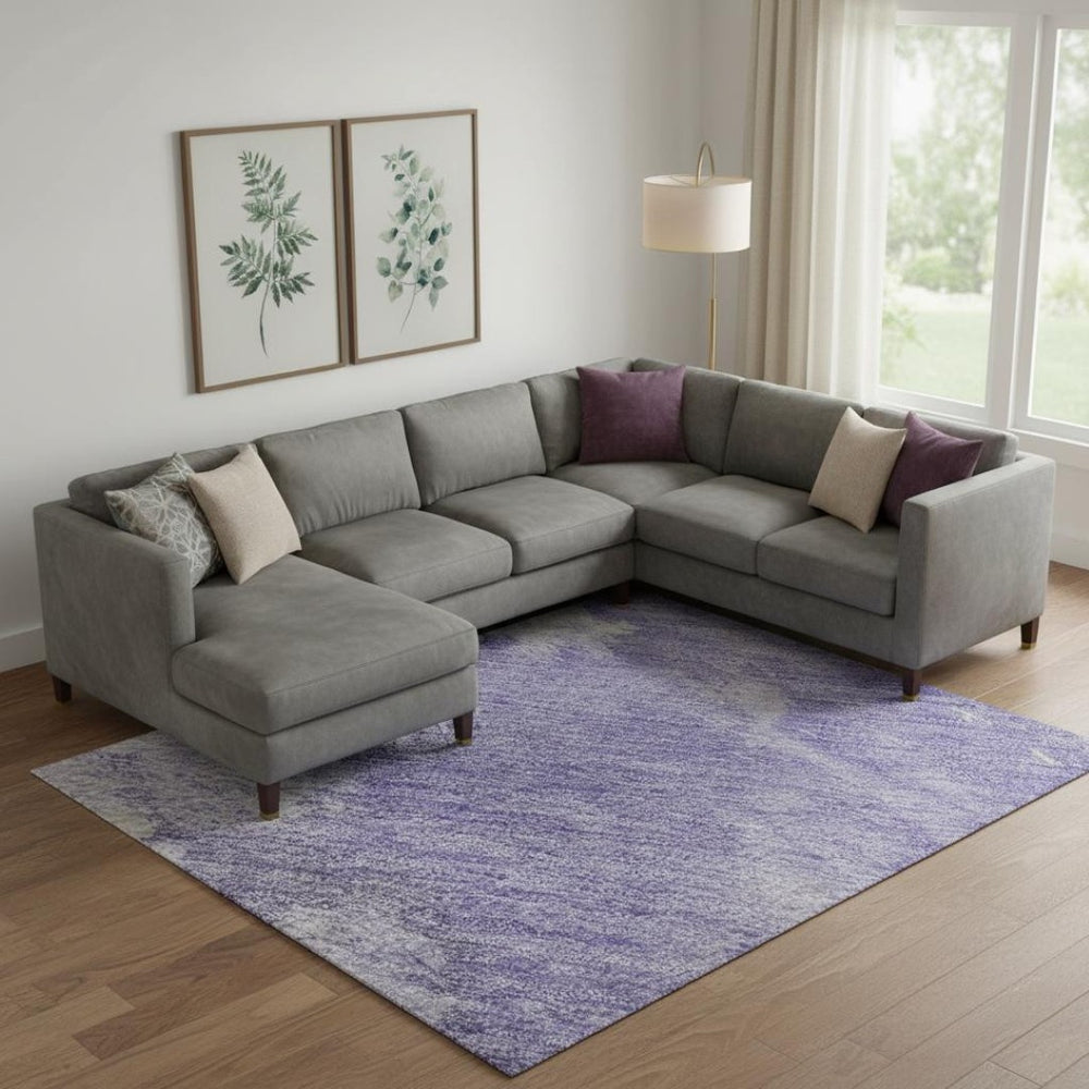 HomeRoots 9' X 12' Abstract Pastel Area Rug - Stylish Lavender, Ivory & Mint Green Design, Washable & UV Protected 696775