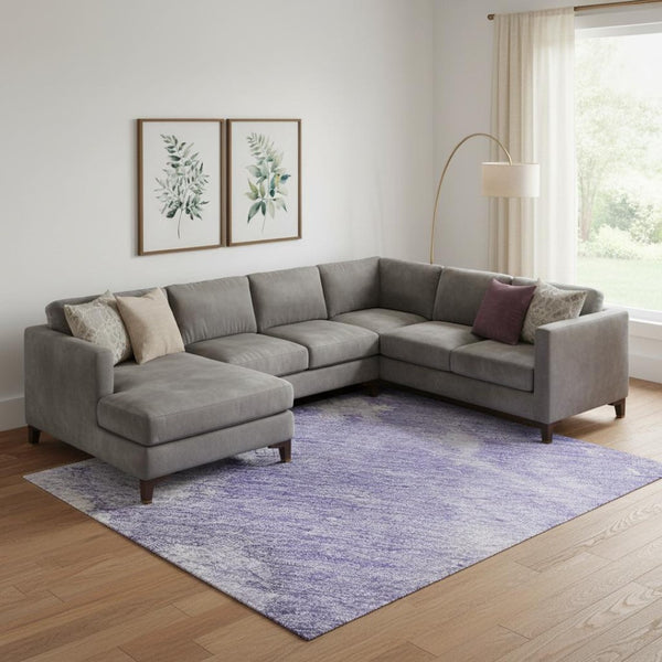HomeRoots 10' X 14' Abstract Area Rug in Lavender, Ivory & Mint - Washable, UV-Protected, Durable Design 696776