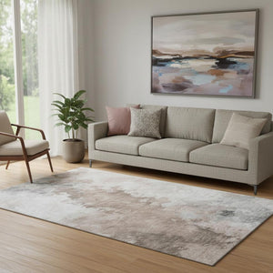 HomeRoots 5' X 8' Abstract Coffee Ivory Gray Washable Area Rug with UV Protection for Stylish Homes 696778