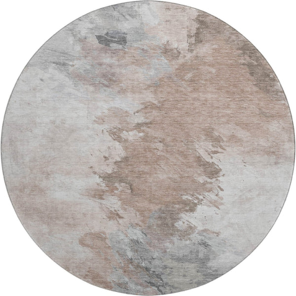 HomeRoots 8' Round Abstract Rug in Coffee, Ivory & Gray - Durable, Stain-Resistant, UV Protected for Any Space 696779