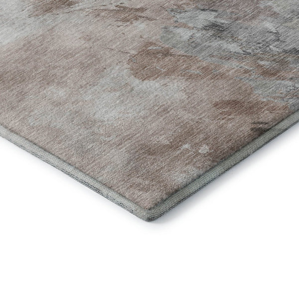 HomeRoots 8' Round Abstract Rug in Coffee, Ivory & Gray - Durable, Stain-Resistant, UV Protected for Any Space 696779