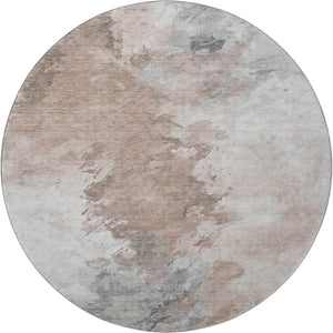 HomeRoots 8' Round Abstract Rug in Coffee, Ivory & Gray - Durable, Stain-Resistant, UV Protected for Any Space 696779