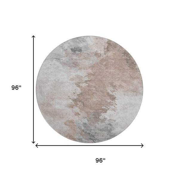 HomeRoots 8' Round Abstract Rug in Coffee, Ivory & Gray - Durable, Stain-Resistant, UV Protected for Any Space 696779