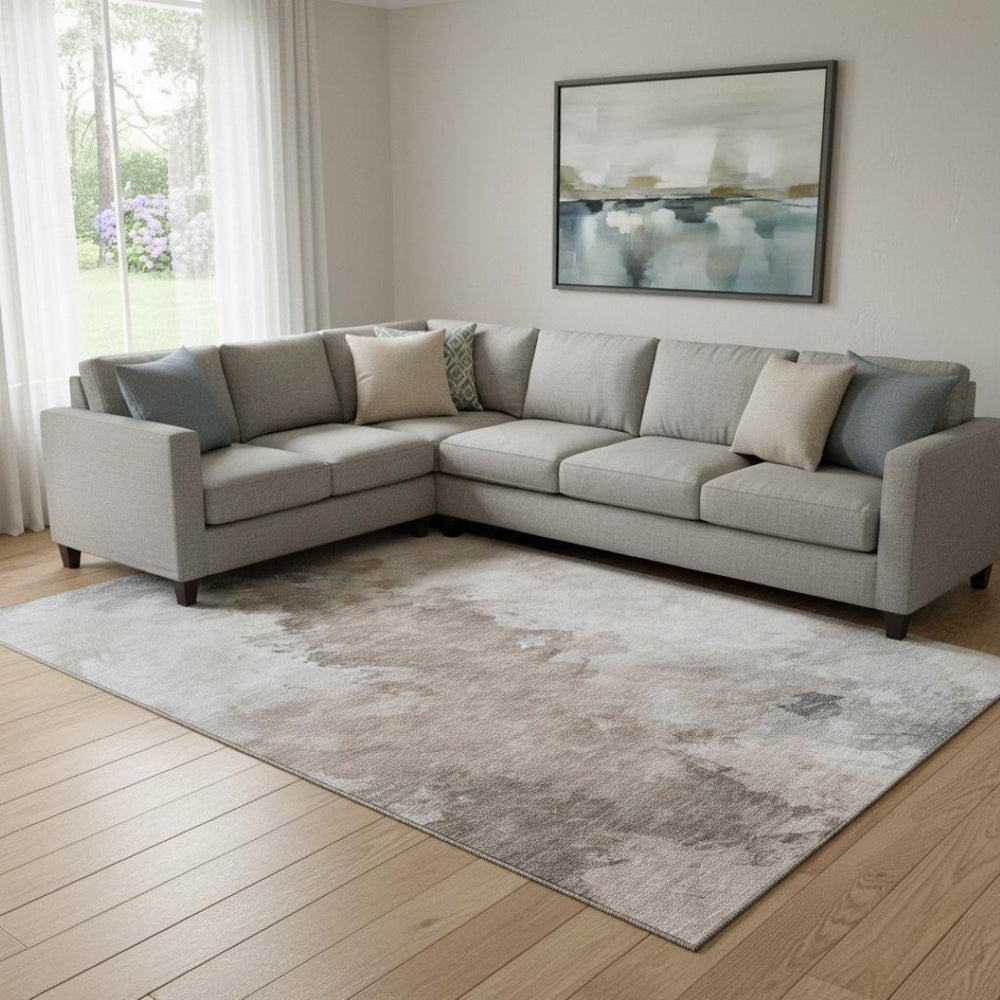 HomeRoots 8' X 10' Coffee Ivory Gray Abstract Washable Area Rug - UV Protected, Stain Resistant, Soft & Durable 696780