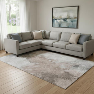 HomeRoots 8' X 10' Coffee Ivory Gray Abstract Washable Area Rug - UV Protected, Stain Resistant, Soft & Durable 696780
