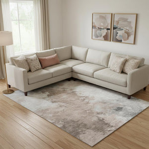 HomeRoots 9' X 12' Abstract Coffee Ivory & Gray Area Rug – Washable, UV Protected, Stain-Resistant Design! 696781
