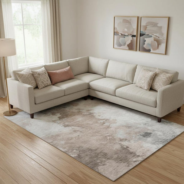 HomeRoots 9' X 12' Abstract Coffee Ivory & Gray Area Rug – Washable, UV Protected, Stain-Resistant Design! 696781