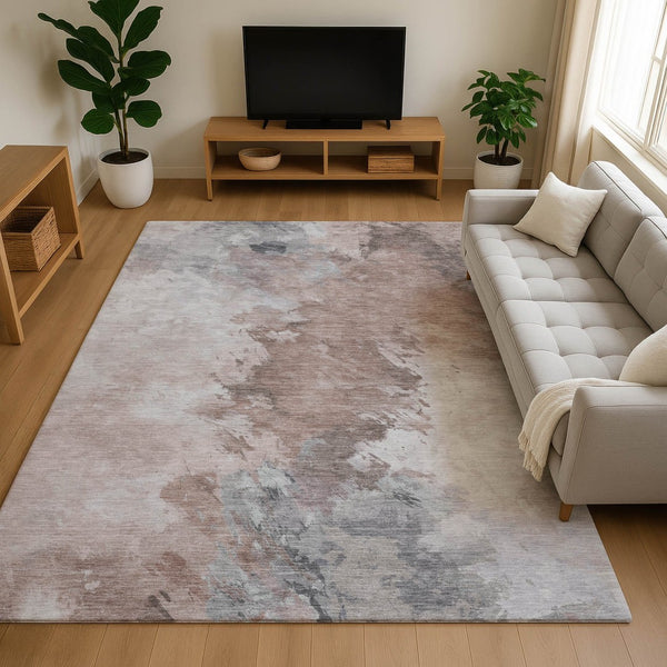 HomeRoots 9' X 12' Abstract Coffee Ivory & Gray Area Rug – Washable, UV Protected, Stain-Resistant Design! 696781