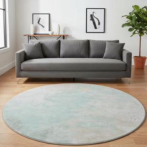 HomeRoots 8' Pale Aqua Gray and Ivory Abstract Round Rug - Durable, Washable, UV Protected for High-Traffic Areas 696785