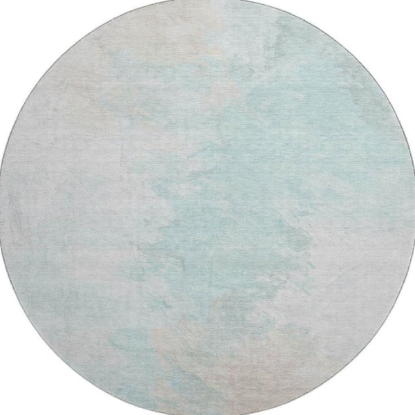 HomeRoots 8' Pale Aqua Gray and Ivory Abstract Round Rug - Durable, Washable, UV Protected for High-Traffic Areas 696785