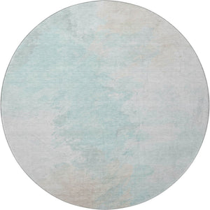 HomeRoots 8' Pale Aqua Gray and Ivory Abstract Round Rug - Durable, Washable, UV Protected for High-Traffic Areas 696785