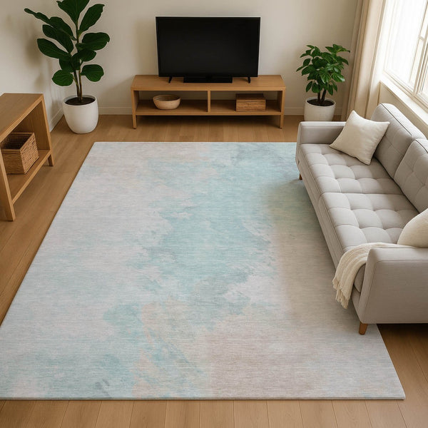 HomeRoots 8' X 10' Pale Aqua Gray & Ivory Abstract Area Rug - Washable, UV Protected, Perfect for High-Traffic Homes 696786