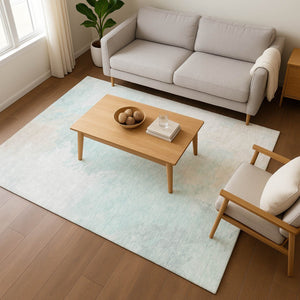 HomeRoots 8' X 10' Pale Aqua Gray & Ivory Abstract Area Rug - Washable, UV Protected, Perfect for High-Traffic Homes 696786