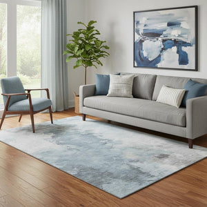 HomeRoots 5' X 8' Stylish Sky Blue, Gray & Silver Abstract Area Rug - Washable, UV Protected & Stain Resistant 696790