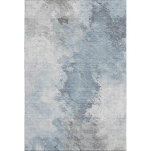 HomeRoots 5' X 8' Stylish Sky Blue, Gray & Silver Abstract Area Rug - Washable, UV Protected & Stain Resistant 696790