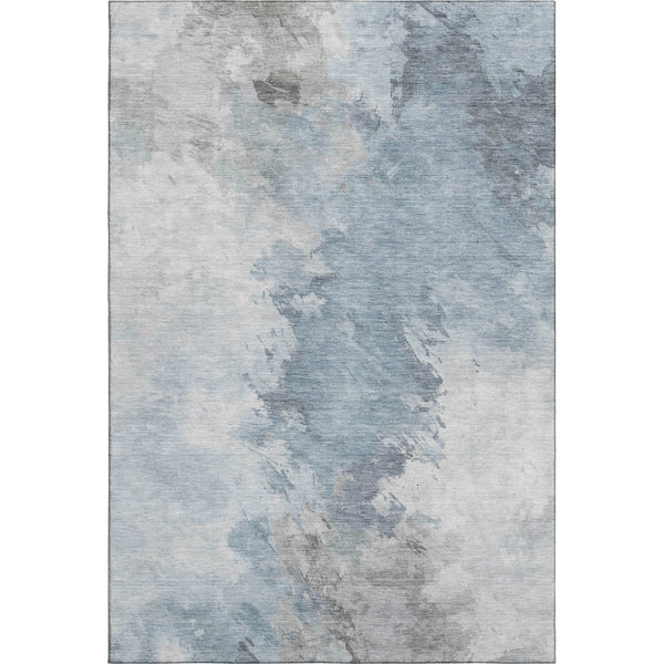 HomeRoots 5' X 8' Stylish Sky Blue, Gray & Silver Abstract Area Rug - Washable, UV Protected & Stain Resistant 696790