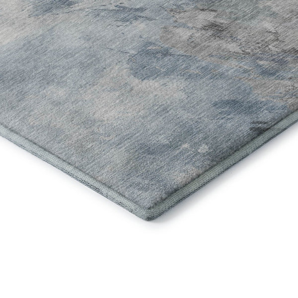 HomeRoots 5' X 8' Stylish Sky Blue, Gray & Silver Abstract Area Rug - Washable, UV Protected & Stain Resistant 696790