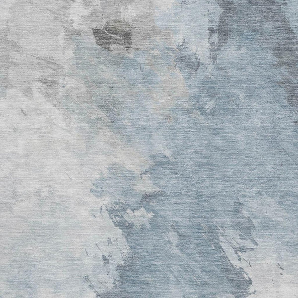 HomeRoots 5' X 8' Stylish Sky Blue, Gray & Silver Abstract Area Rug - Washable, UV Protected & Stain Resistant 696790