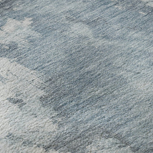 HomeRoots 8' Sky Blue Gray & Silver Abstract Washable Round Rug - UV Protected, Stain-Resistant, Non-Slip! 696791