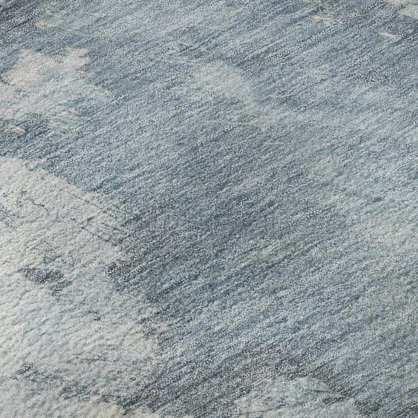 HomeRoots 8' Sky Blue Gray & Silver Abstract Washable Round Rug - UV Protected, Stain-Resistant, Non-Slip! 696791