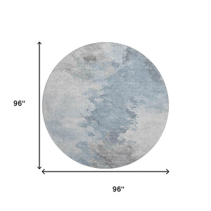HomeRoots 8' Sky Blue Gray & Silver Abstract Washable Round Rug - UV Protected, Stain-Resistant, Non-Slip! 696791