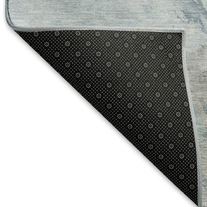 HomeRoots 8' X 10' Sky Blue Gray Silver Abstract Washable Area Rug - Durable, UV-Protected, and Stain-Resistant! 696792