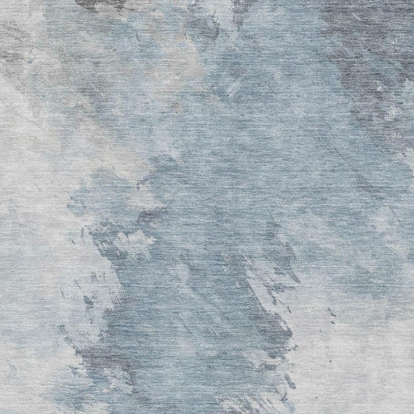 HomeRoots 8' X 10' Sky Blue Gray Silver Abstract Washable Area Rug - Durable, UV-Protected, and Stain-Resistant! 696792