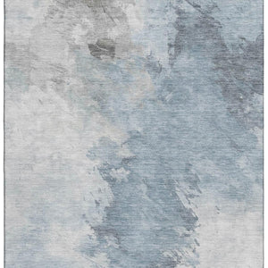 HomeRoots 8' X 10' Sky Blue Gray Silver Abstract Washable Area Rug - Durable, UV-Protected, and Stain-Resistant! 696792