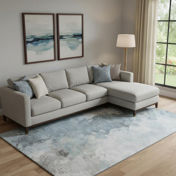 HomeRoots 9' X 12' Sky Blue Gray & Silver Abstract Area Rug - Washable, UV Resistant, Pet-Friendly & Stylish 696793