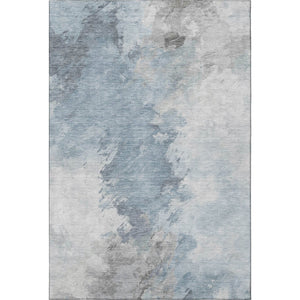 HomeRoots 9' X 12' Sky Blue Gray & Silver Abstract Area Rug - Washable, UV Resistant, Pet-Friendly & Stylish 696793