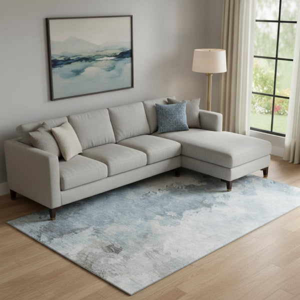 HomeRoots 10' Sky Blue Gray Silver Abstract Washable Area Rug - Durable, UV-Protected, Modern Design for Homes 696794