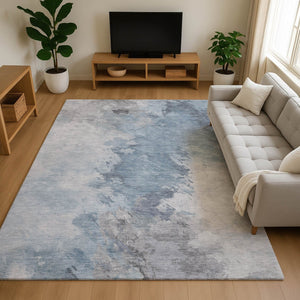 HomeRoots 10' Sky Blue Gray Silver Abstract Washable Area Rug - Durable, UV-Protected, Modern Design for Homes 696794