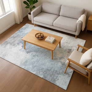 HomeRoots 10' Sky Blue Gray Silver Abstract Washable Area Rug - Durable, UV-Protected, Modern Design for Homes 696794