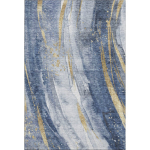 HomeRoots 5' X 8' Stylish Blue Gold Ivory Abstract Washable Area Rug with UV Protection & Non-Slip Backing 696796