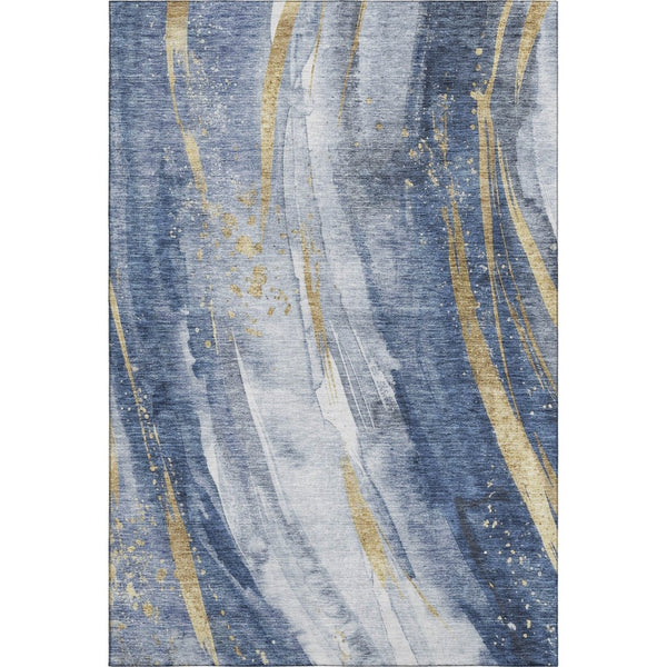 HomeRoots 5' X 8' Stylish Blue Gold Ivory Abstract Washable Area Rug with UV Protection & Non-Slip Backing 696796