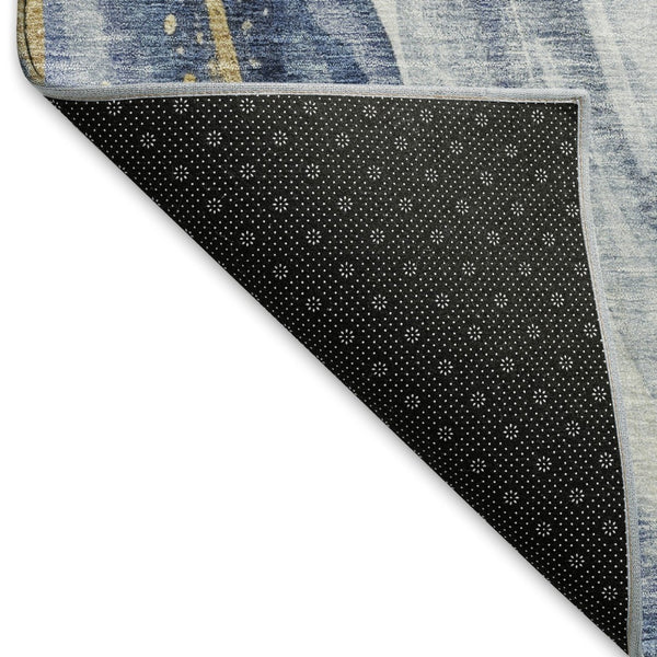 HomeRoots 5' X 8' Stylish Blue Gold Ivory Abstract Washable Area Rug with UV Protection & Non-Slip Backing 696796