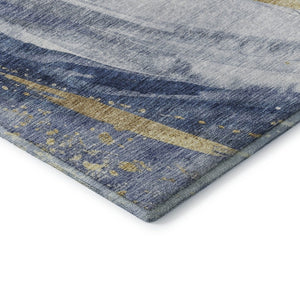 HomeRoots 5' X 8' Stylish Blue Gold Ivory Abstract Washable Area Rug with UV Protection & Non-Slip Backing 696796