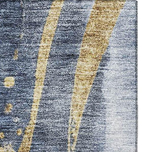 HomeRoots 5' X 8' Stylish Blue Gold Ivory Abstract Washable Area Rug with UV Protection & Non-Slip Backing 696796