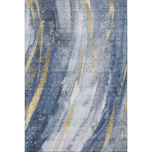 HomeRoots 8' x 10' Modern Blue Gold Ivory Abstract Washable Area Rug with UV Protection for High-Traffic Spaces 696798