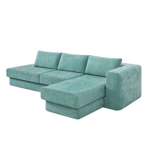 English Elm L-shaped Chenille Sectional Sofa with Deep Modular Seating and Layered Cushion Comfort Teal N763S000090F
