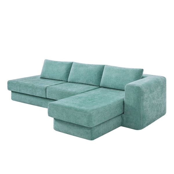 English Elm L-shaped Chenille Sectional Sofa with Deep Modular Seating and Layered Cushion Comfort Teal N763S000090F