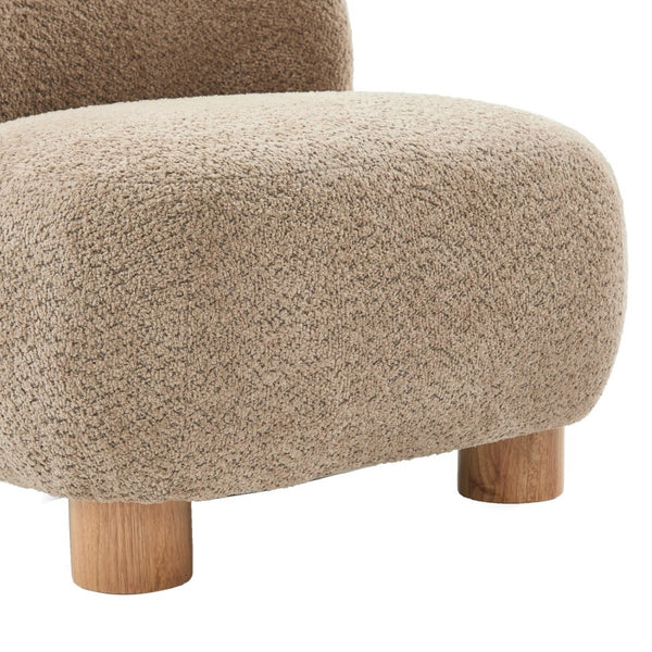English Elm Boucle Rounded Accent Chair with Rubberwood Legs for Modern Minimalist Living Rooms Light Brown,Natural Wood N776P423410B