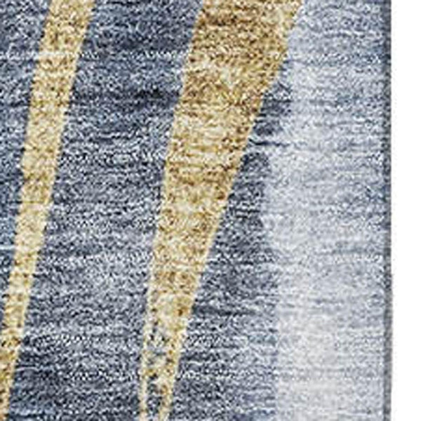 HomeRoots 10' Modern Abstract Area Rug in Blue, Gold & Ivory - Durable, Washable & UV-Protected for Homes 696800