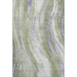 HomeRoots 5' X 8' Olive Green, Lavender & Ivory Abstract Area Rug - Washable, UV Protected & Non-Slip Backing 696802