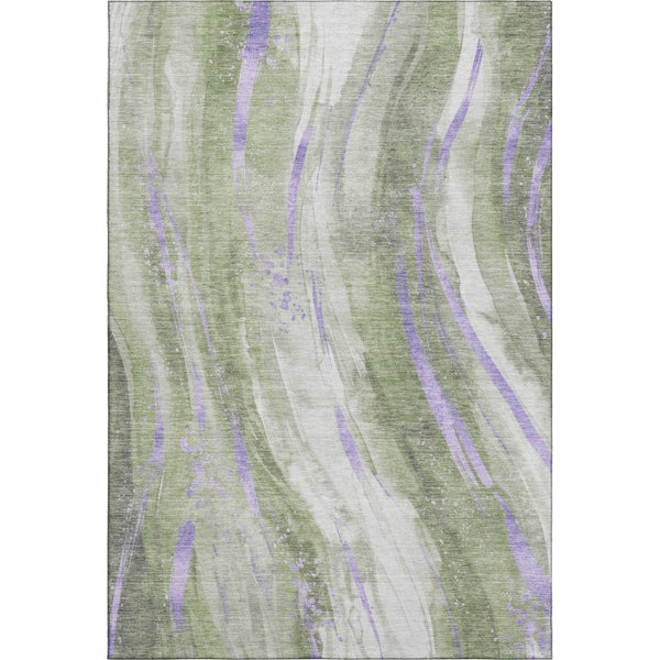 HomeRoots 5' X 8' Olive Green, Lavender & Ivory Abstract Area Rug - Washable, UV Protected & Non-Slip Backing 696802