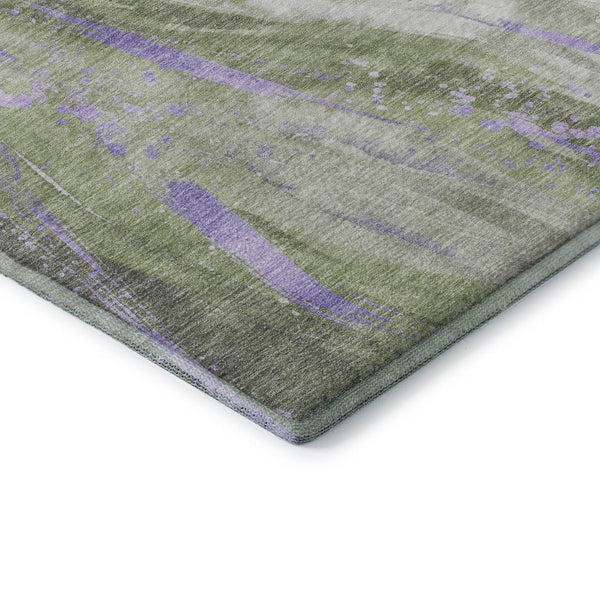 HomeRoots 5' X 8' Olive Green, Lavender & Ivory Abstract Area Rug - Washable, UV Protected & Non-Slip Backing 696802