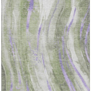 HomeRoots 5' X 8' Olive Green, Lavender & Ivory Abstract Area Rug - Washable, UV Protected & Non-Slip Backing 696802