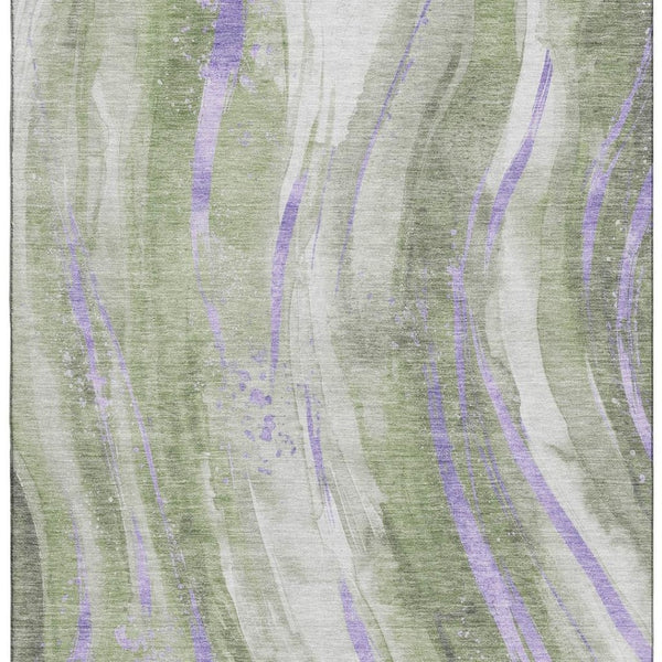 HomeRoots 5' X 8' Olive Green, Lavender & Ivory Abstract Area Rug - Washable, UV Protected & Non-Slip Backing 696802
